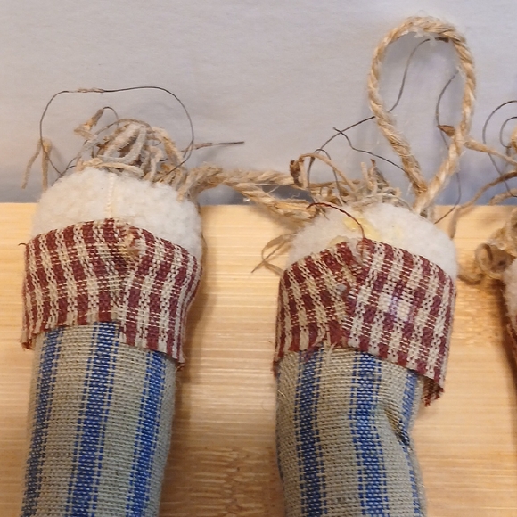 4 Rustic Striped Primitive Stocking Ornaments - Picture 7 of 11